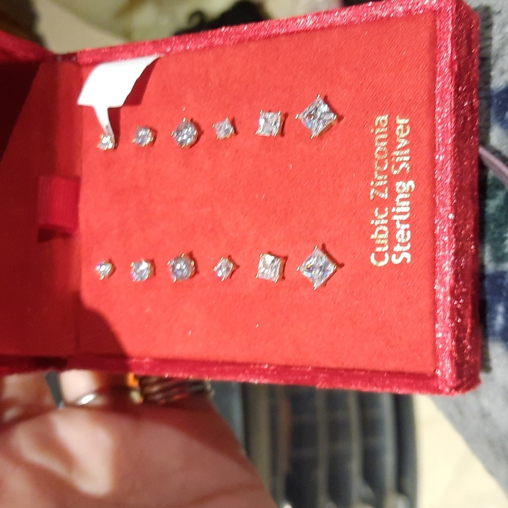 Lot 6 GENUINE 14K YELLOW GOLD over SOLID STERLING SILVER CZ Earrings Studs
